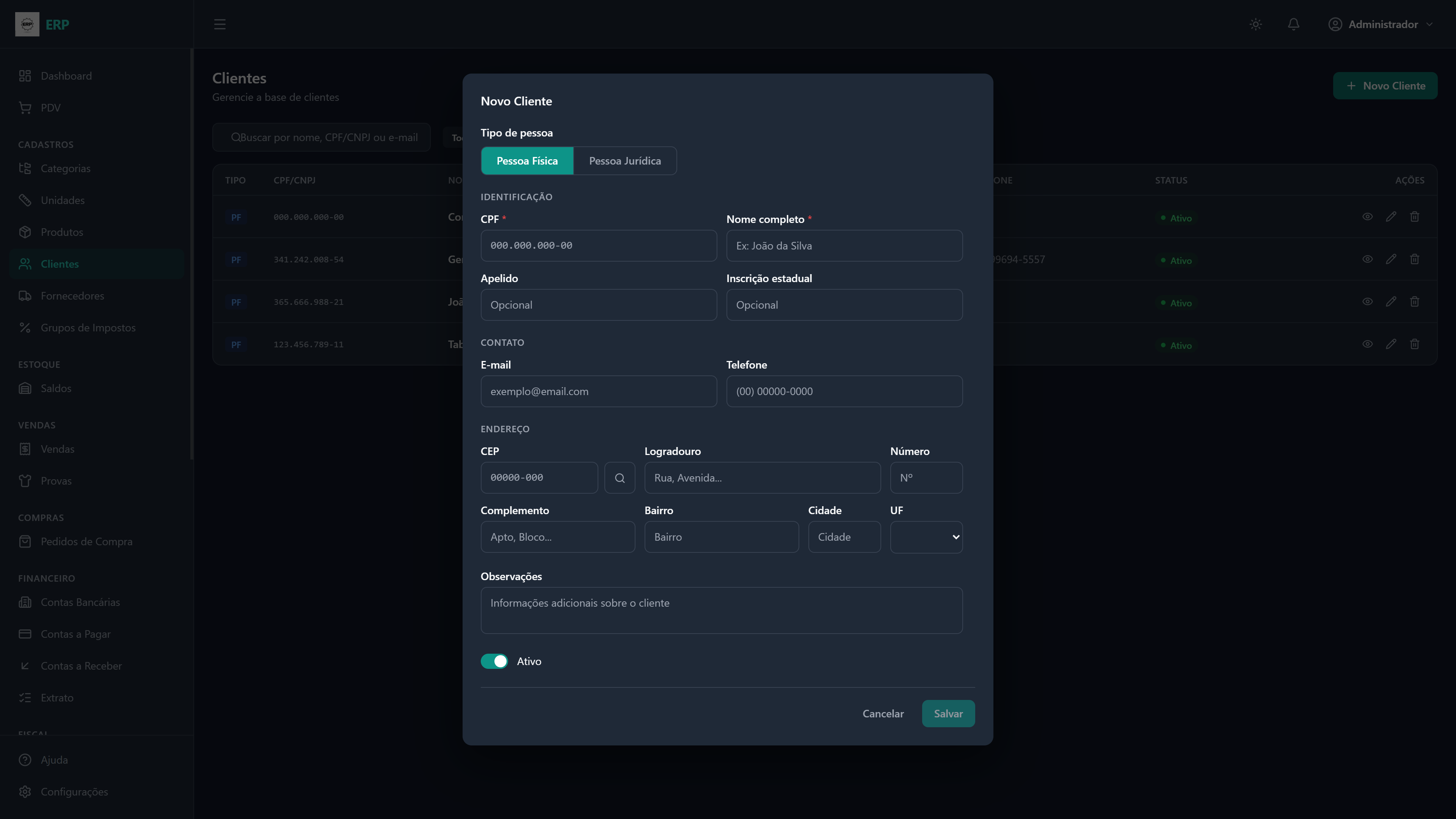 Tela do UnificaErp